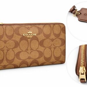 Coach Tan and Brown Zip Wallet